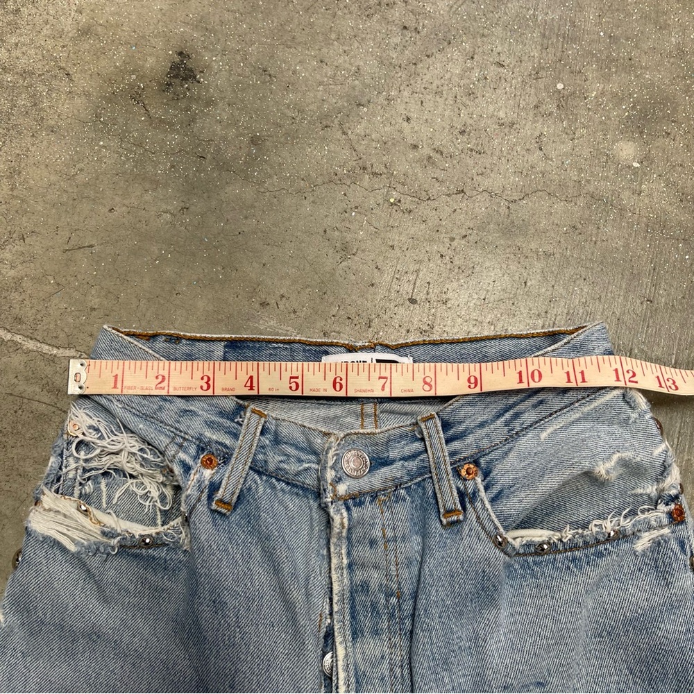 RE/DONE Straight Leg Distressed High Rise Studded Jeans 24 - Picture 7 of 10